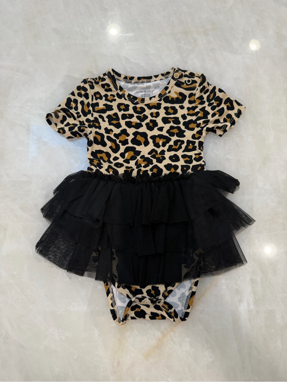 Posh Peanut Leopard Print Tulle One-Piece - Black & Tan